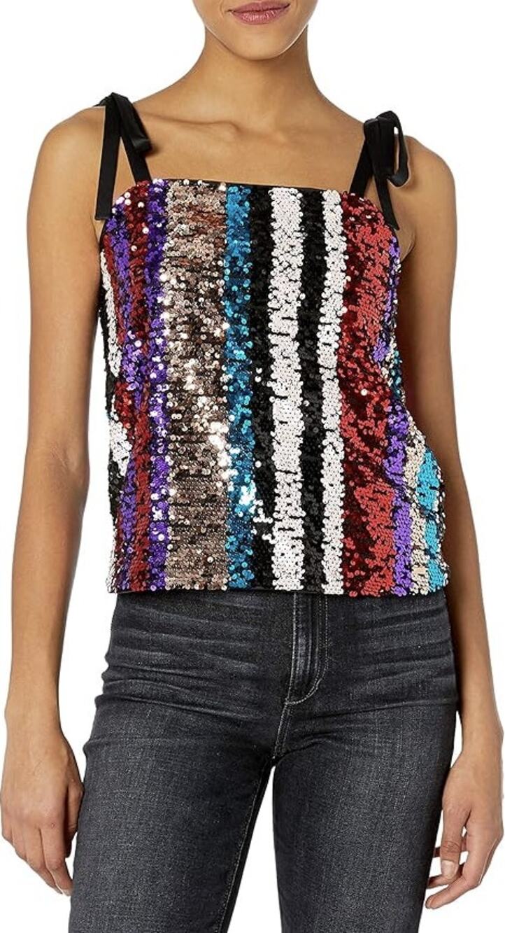 Armani Exchange Sequin Tie Shoulder Tank Multicolor Party Top Size M